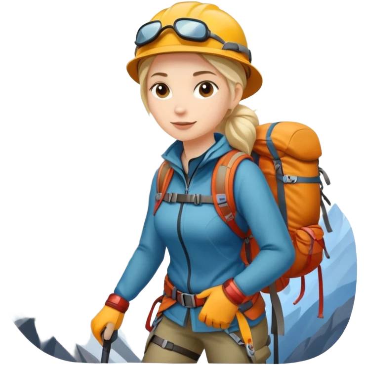 woman mountain climbing, female mountaineer with hiking gear emoji