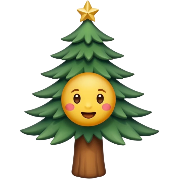 Un emoji représentant un petit sapin stylisé, sans bouche, avec deux grands yeux de biche brillants couleur cannelle. Style minimaliste, mignon et expressif, comme un sticker ou un emoji moderne. Fond parfaitement transparent, haute qualité, bien centré. emoji