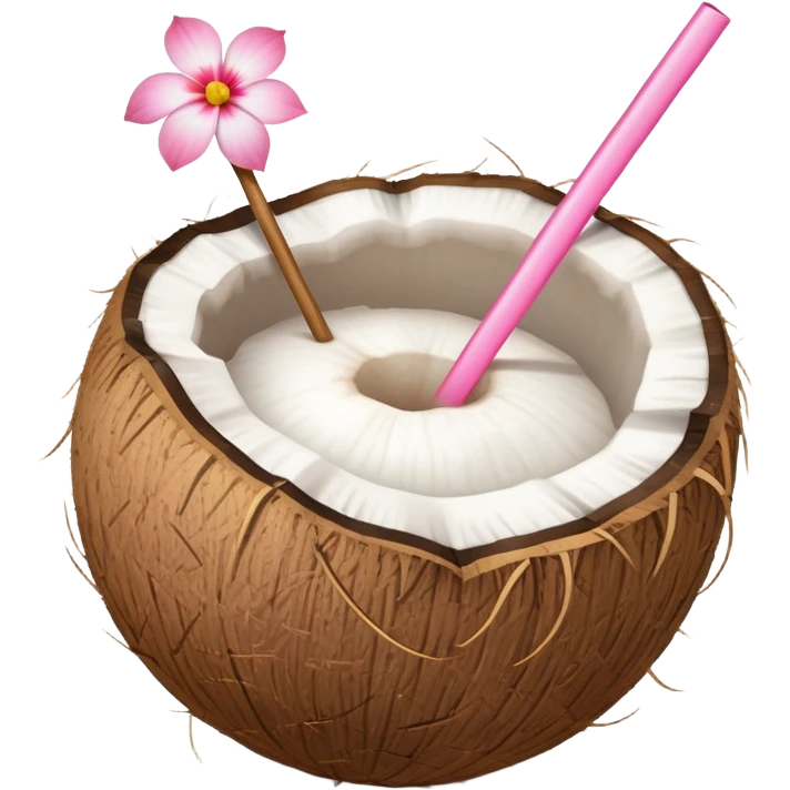coconut with straw and little pink flowers emoji