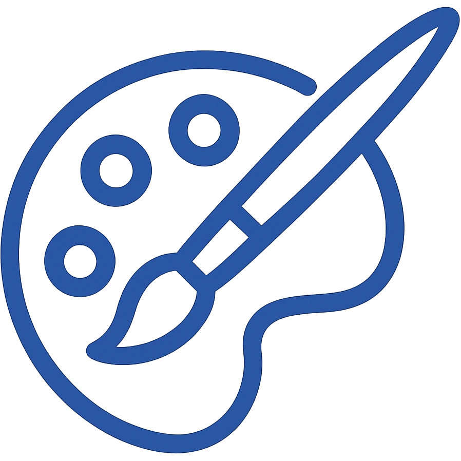 Paint.NET inspired icon, paint palette and brush, flat, blue and white, no text emoji