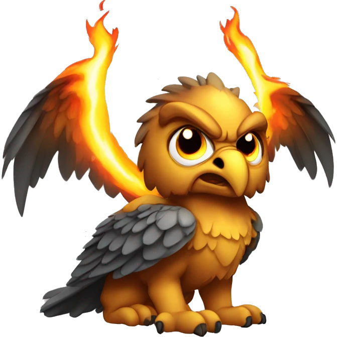Angry gryphon with fire in background and mean look in eyes emoji