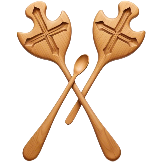 Two wooden spoons hitting each other with their flat sides, creating a cross-like shape with their handles, forming an intricate and striking visual emoji