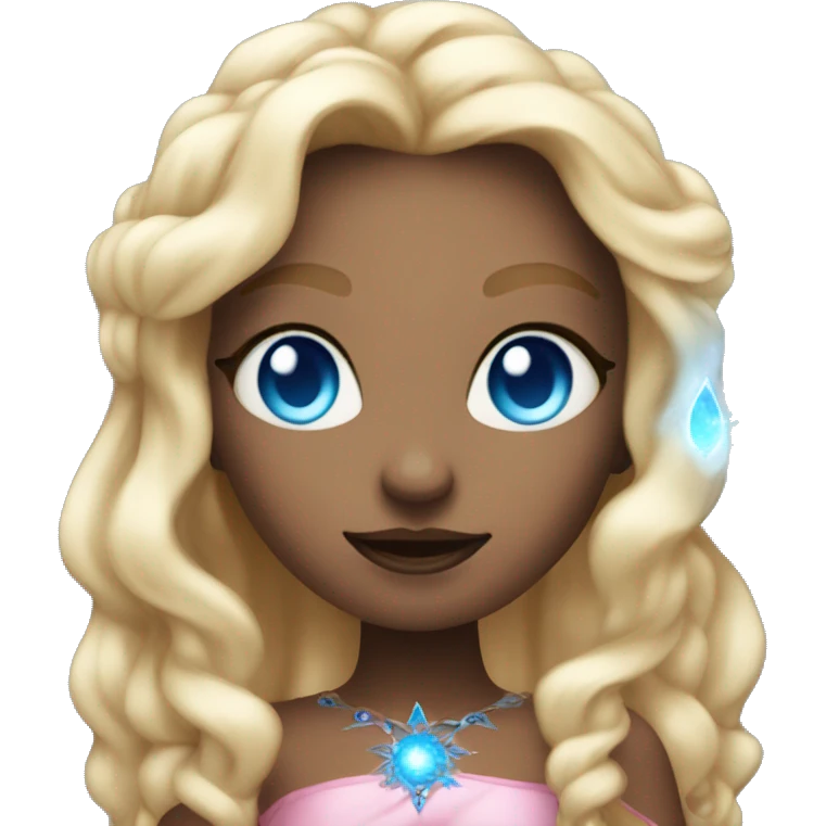 magical diva with thin pink andromedan face long blonde hair and blue eyes glowing third eye emoji