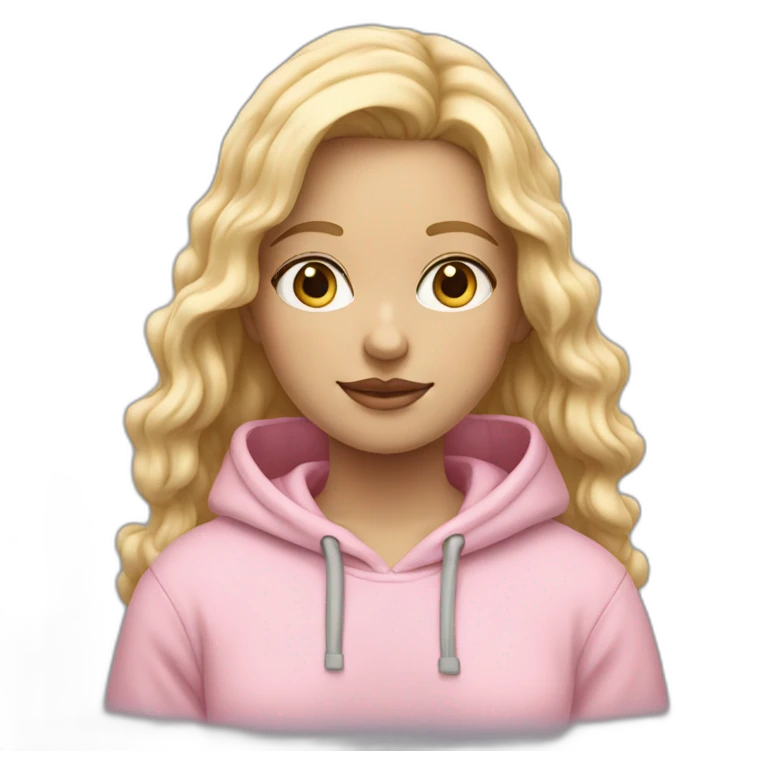Girl with a White skin and wavy blond hair and pastel pink hoodie  emoji