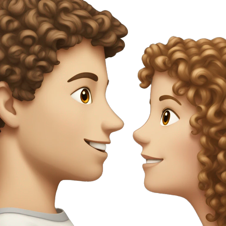 white girl with brown long hair kissing a white boy with short curly brown hair emoji