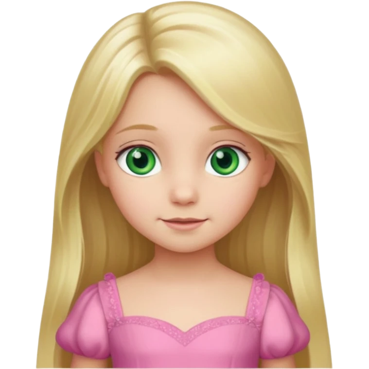a 5 year old girl with long blond hair green eyes wearing a pink gown emoji