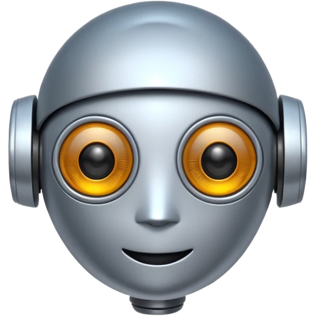 cute artificial intelligence emoji, small robot head with digital eyes, cheerful expression, modern style emoji