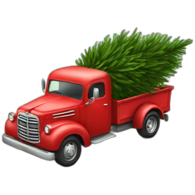Little red truck hauling a Christmastree emoji