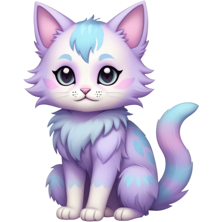 Kawaii dark edgy fantasy pastel ethereal feline fursona animal creature full body emoji