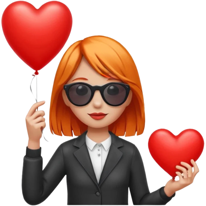 orange hair girl with sun glasses holding red heart balloon emoji