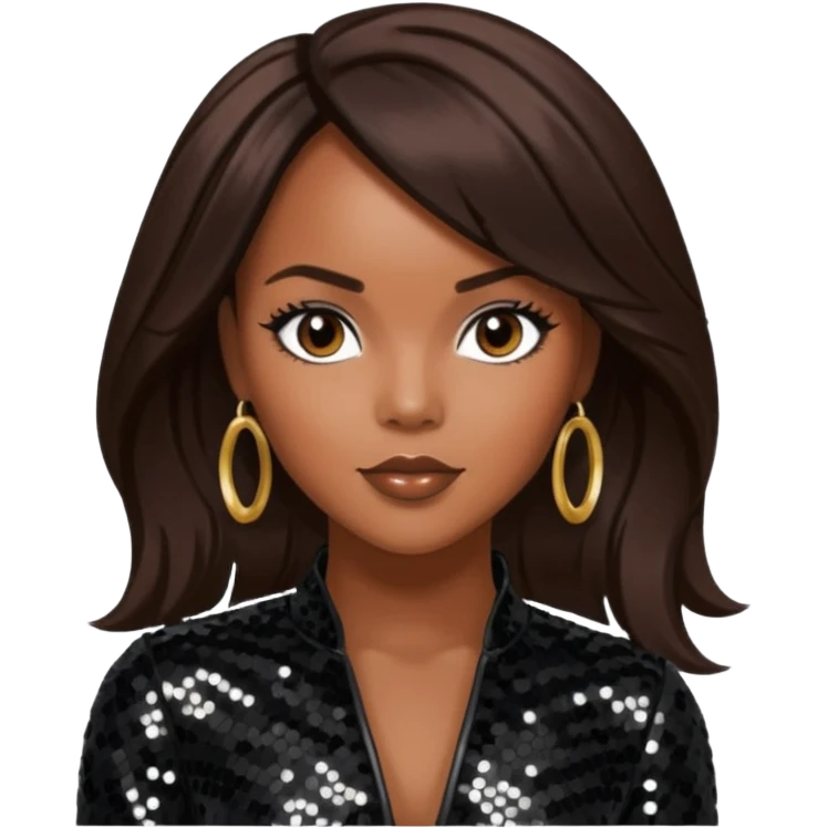 LeToya Luckett with long dark brown hair, black sequin outfit emoji