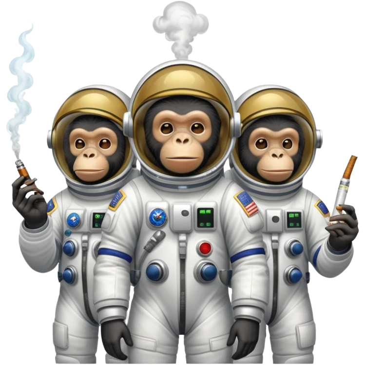 multiple apes in space suits floating smoking weed emoji