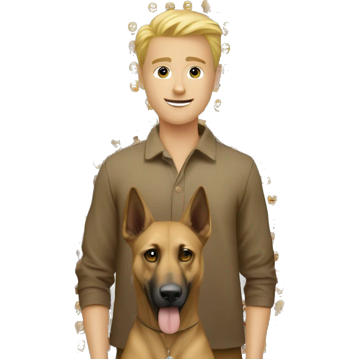 garçon blond fait câlin a un malinois emoji