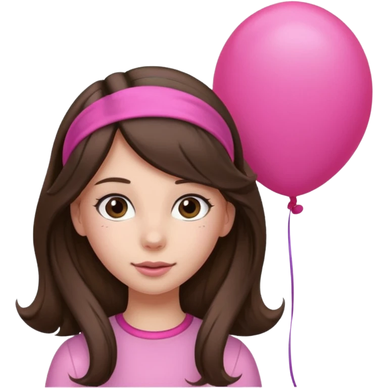 brunette long hair girl with pink baloon and headband emoji