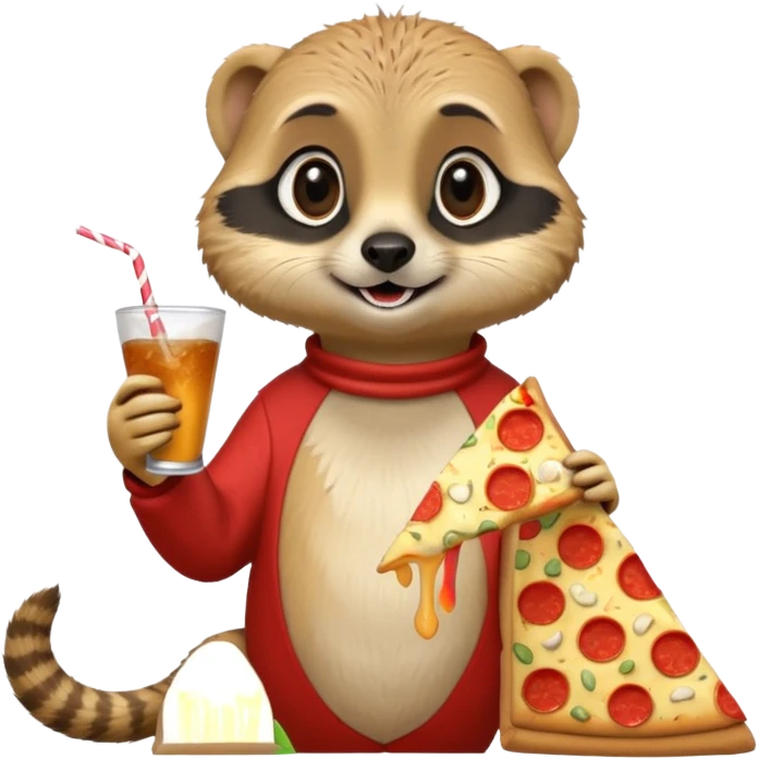 Playful meerkat eating pizza and drinking soda emoji