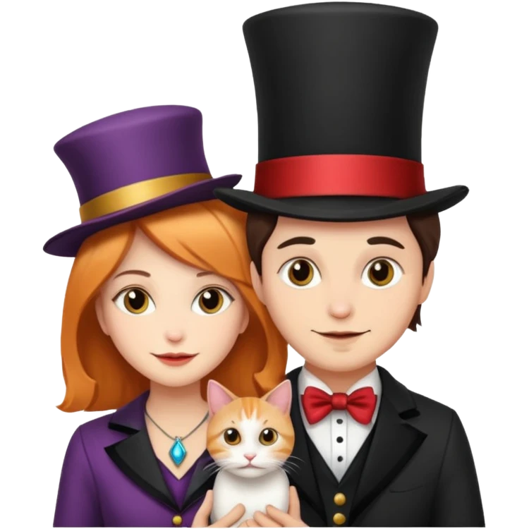 magician couple and their pet cat emoji
