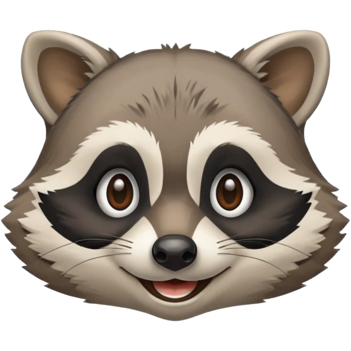 grey smiling raccoon, plain, no shadows emoji