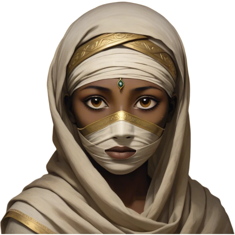Regal and timeless, fully wrapped in meticulously aged bandages, even its face veiled in layers of ancient cloth with only faint glimpses of deep, solemn eyes peering through, adorned with faded gold accents, exuding an air of forgotten majesty and solemn duty, highly detailed, softly glowing, evoking the dignified mystery of an eternal guardian watching over lost secrets! emoji