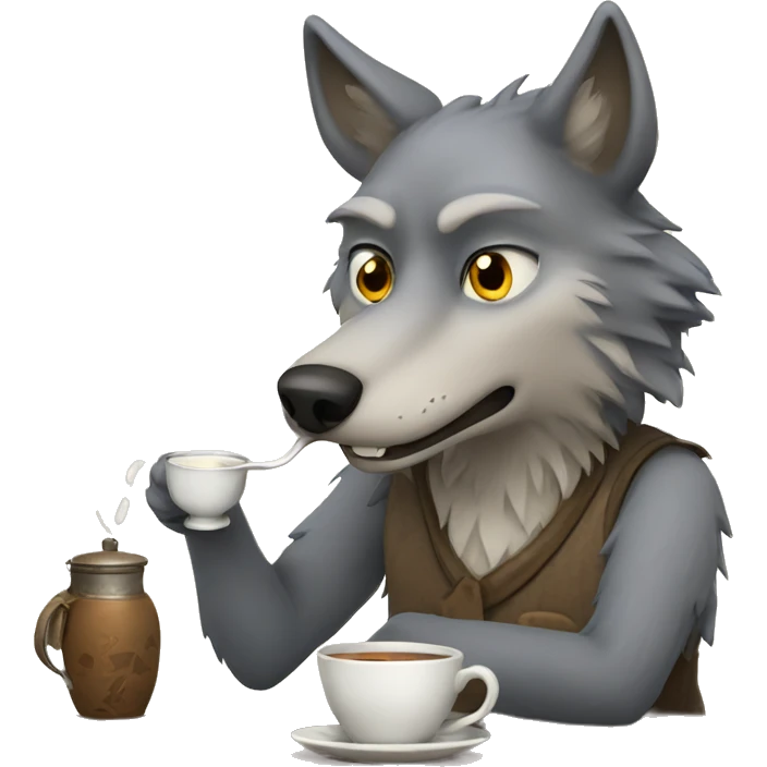 wolf drinking tea emoji