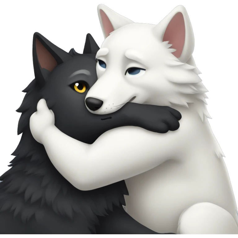 Black wolf hug white cat emoji
