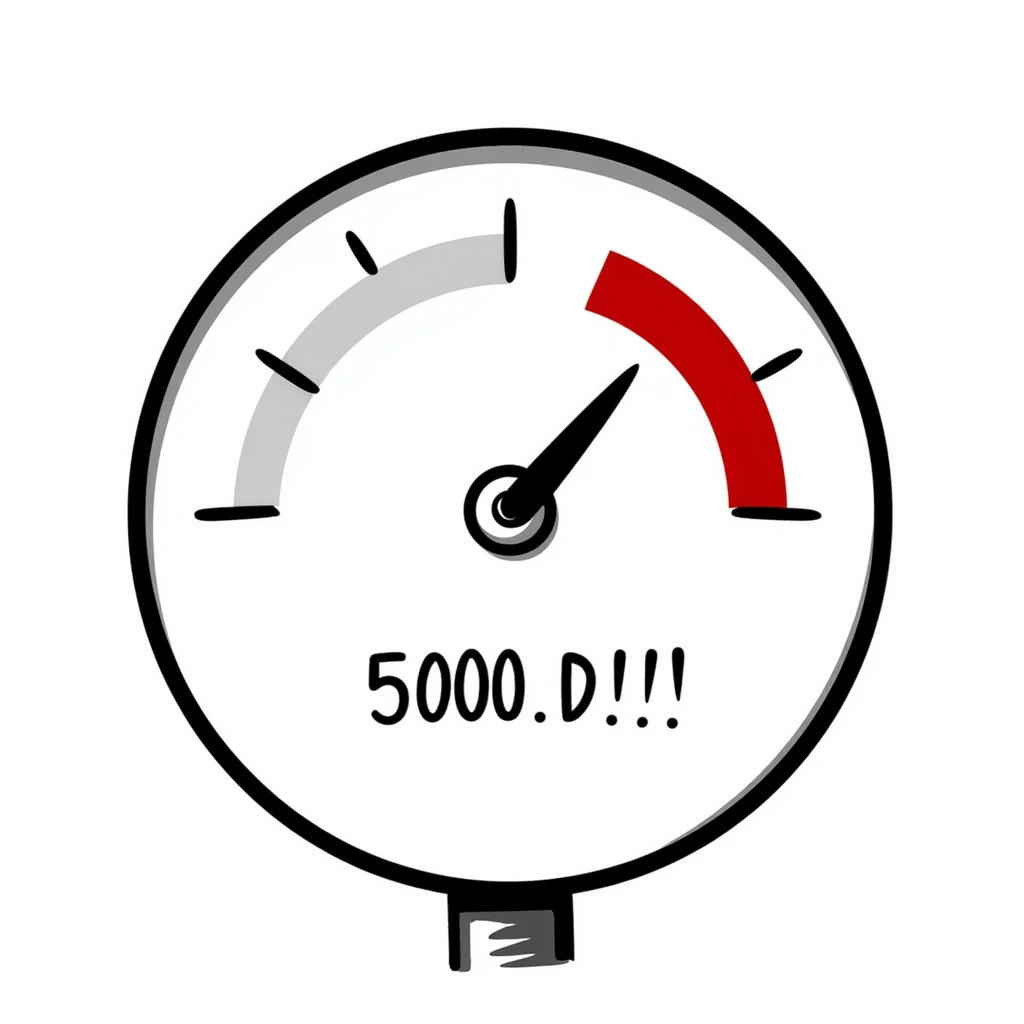 Pressure gauge with needle in red zone, measuring high pressure, mechanical measurement device emoji