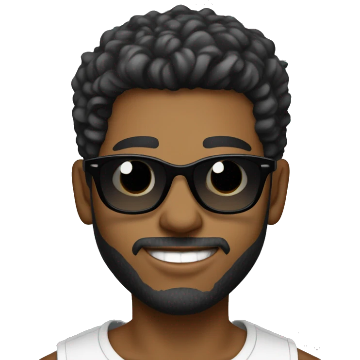 Portrait of stylish young man, sliver under-cut hair style, wearing rounded ear-rings, wearing black sunglasses emoji