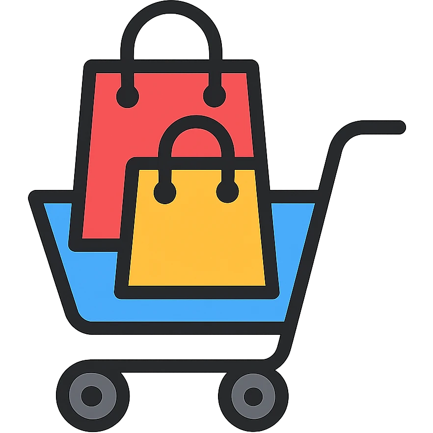shopping cart with bags in it, color outline icon style emoji