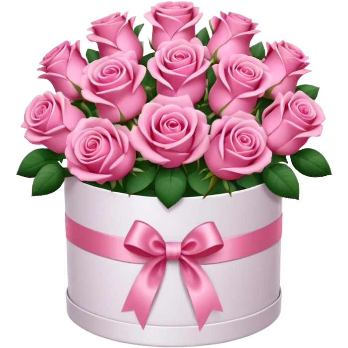 bouquet of pink 15 roses in a round white box emoji