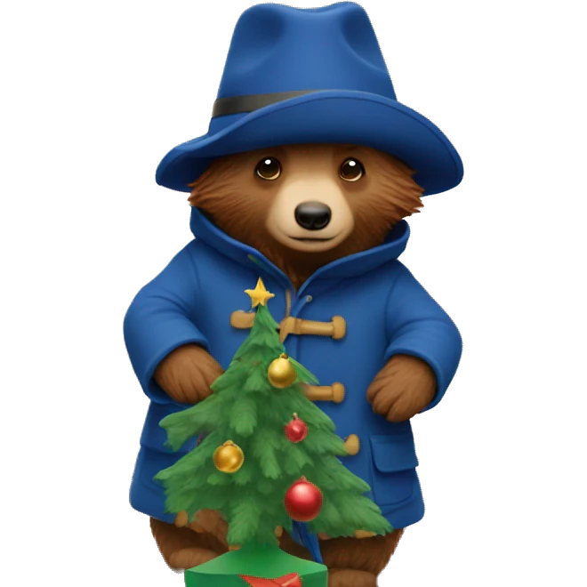 Paddington decorating a Christmas tree emoji