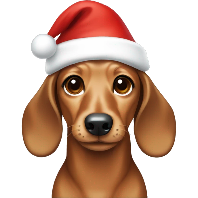 a light brown dachshund with a white cozy Santa hat emoji