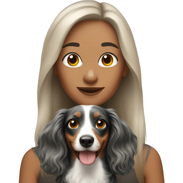 Woman with tri merle long haired dachshund emoji