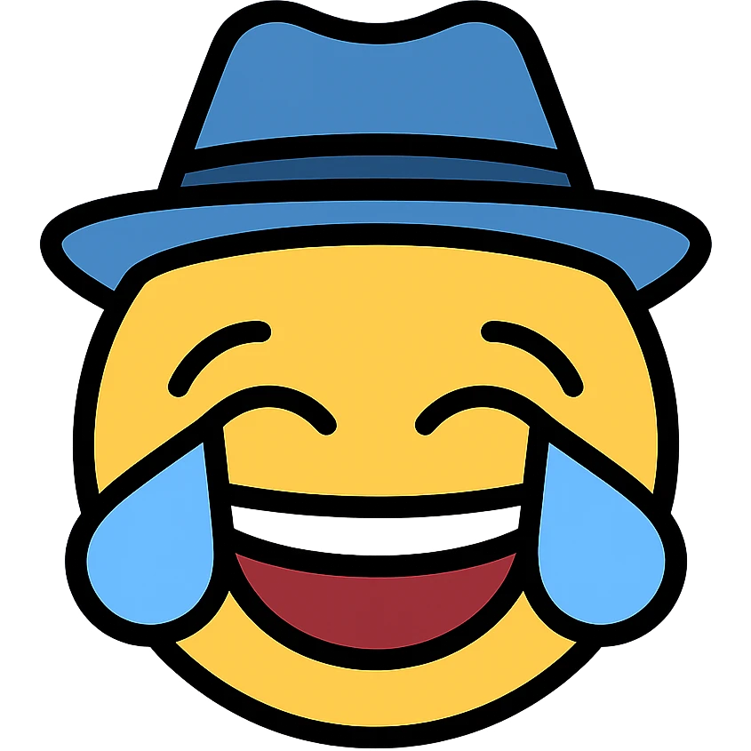 laughing yellow smiley face with tears in a hat emoji