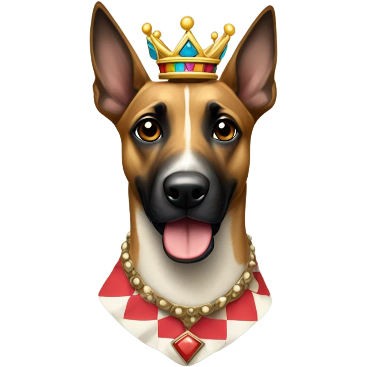A malinois harlequin dress color with a crown on his head emoji