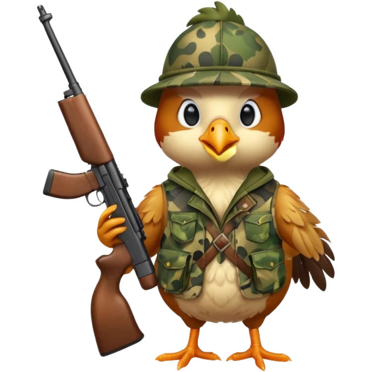 Chicken dressed as an hunter emoji