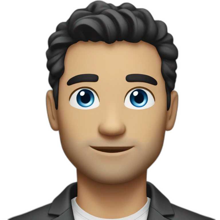 man, blue eyes, 30 year old, caucasian, black hair, blazer, t-shirt, good looking emoji