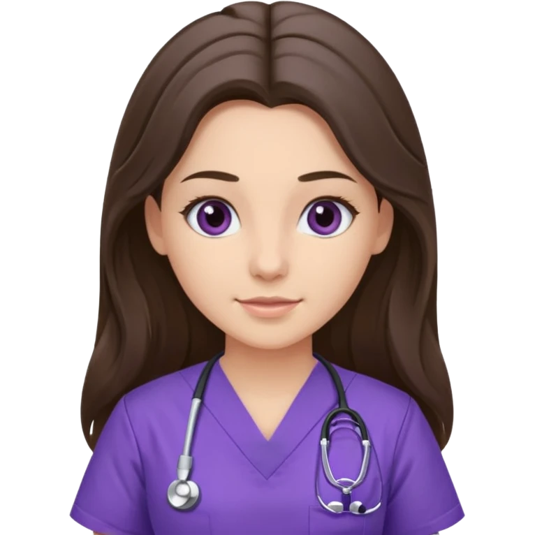 pretty brunette nurse with long hair in purple scrubs emoji