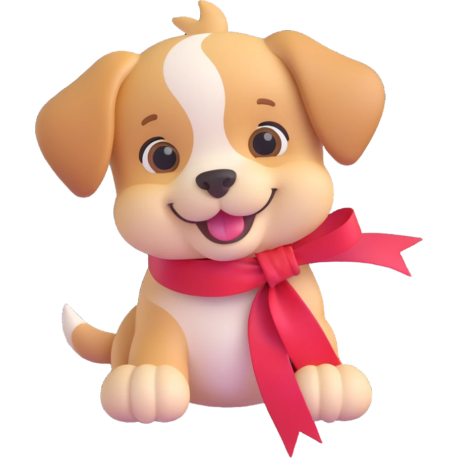 smiling puppy with a ribbon around its neck emoji
