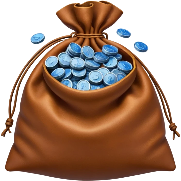 brown money bag of blue coins emoji