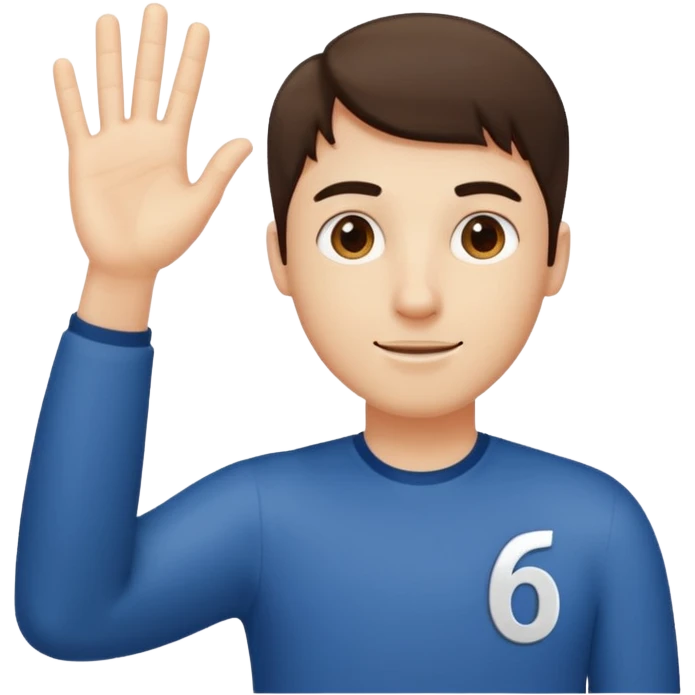 A guy with his left hand higher right lower left hand with a 6 on it right with a 7 emoji