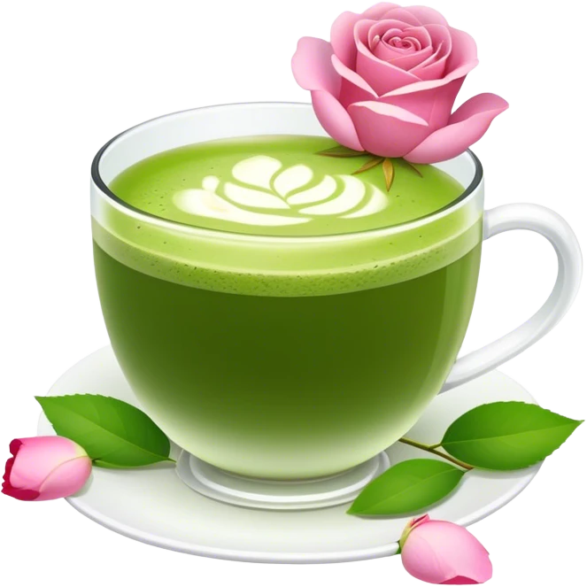 matcha tea with rose petals emoji