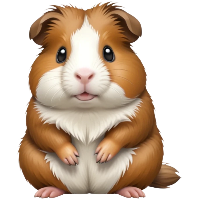 cinematic-[guinea pig]-realistic-full-body-sitting-emoji,-tiny-paws-tucked-close,-head-tilted-dramatically,-fluffy-[brown and white]-fur,-simplified-yet-realistic-focused-features,-highly-detailed,-glowing-with-an-almost-sarcastic-glow emoji
