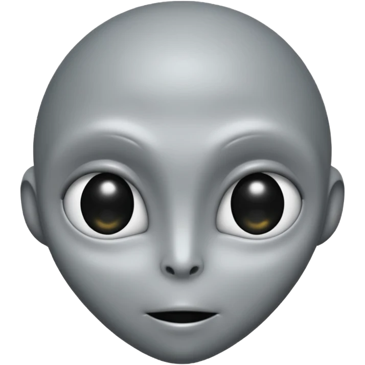 Grey alien head, almond-shaped eyes fully black with no white, slanted, pale grey skin, cartoon emoji, no background
 emoji