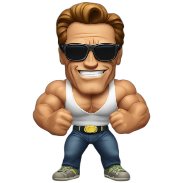 arnold schwarzenegger with muscle and tumbs up pose and sunglasses emoji