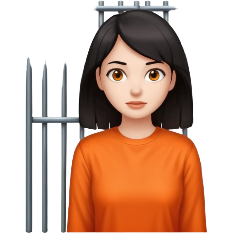 prisoner dark haired woman in orange clothing in front of bars emoji