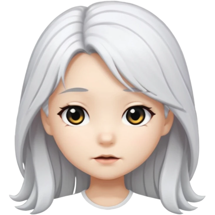 white haired girl with long hairs black eyes chibi with different emotions emoji