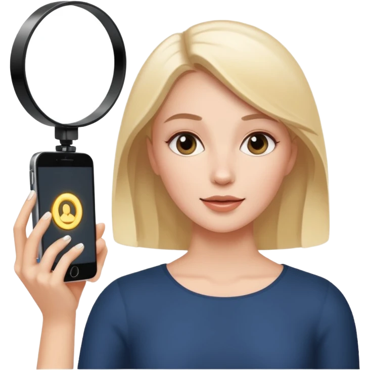 white woman filming a video on her phone with a ring light emoji
