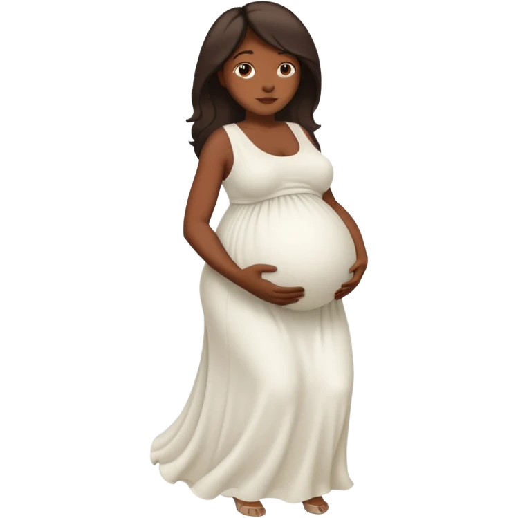 dark skin tan woman with big inflated belly emoji