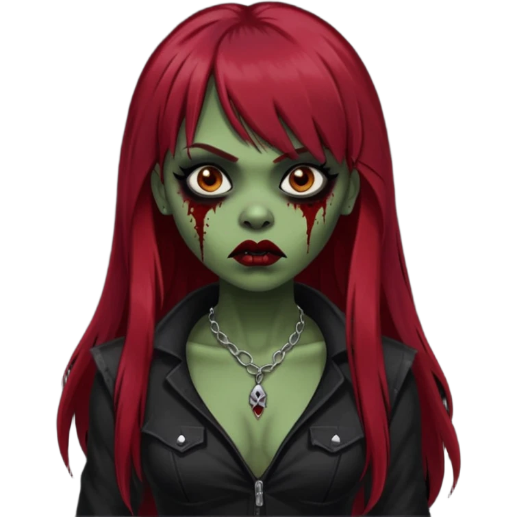 vampira gótica parda zumbi de cabelo longo e vermelho escuro e franja e roupa com decote e batom preto emoji