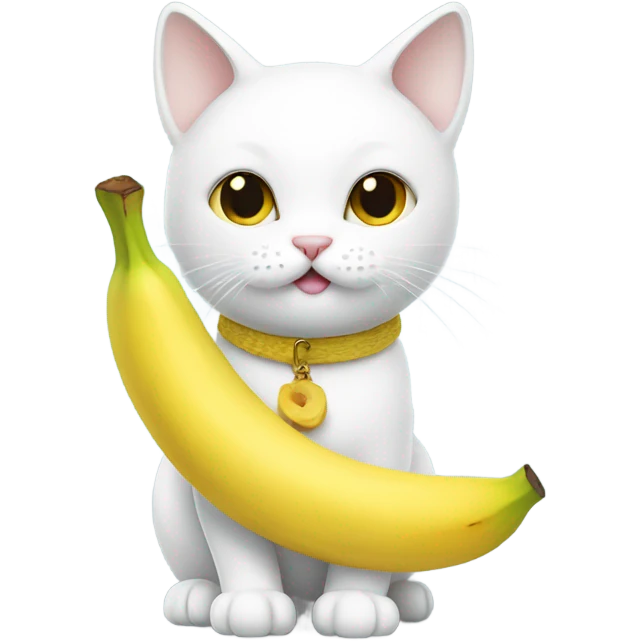 white cat holding banana emoji