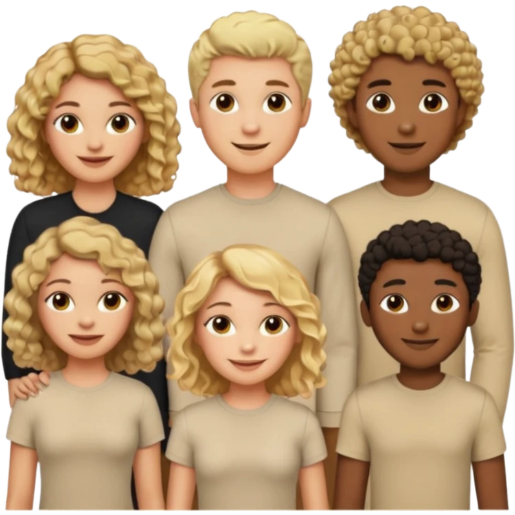 group of people  together ; men and women with brown, blonde, black hair- short hair, long hair and curly hairr wearing beige shirts aesthetic no collar, brown people, white people, black people emoji